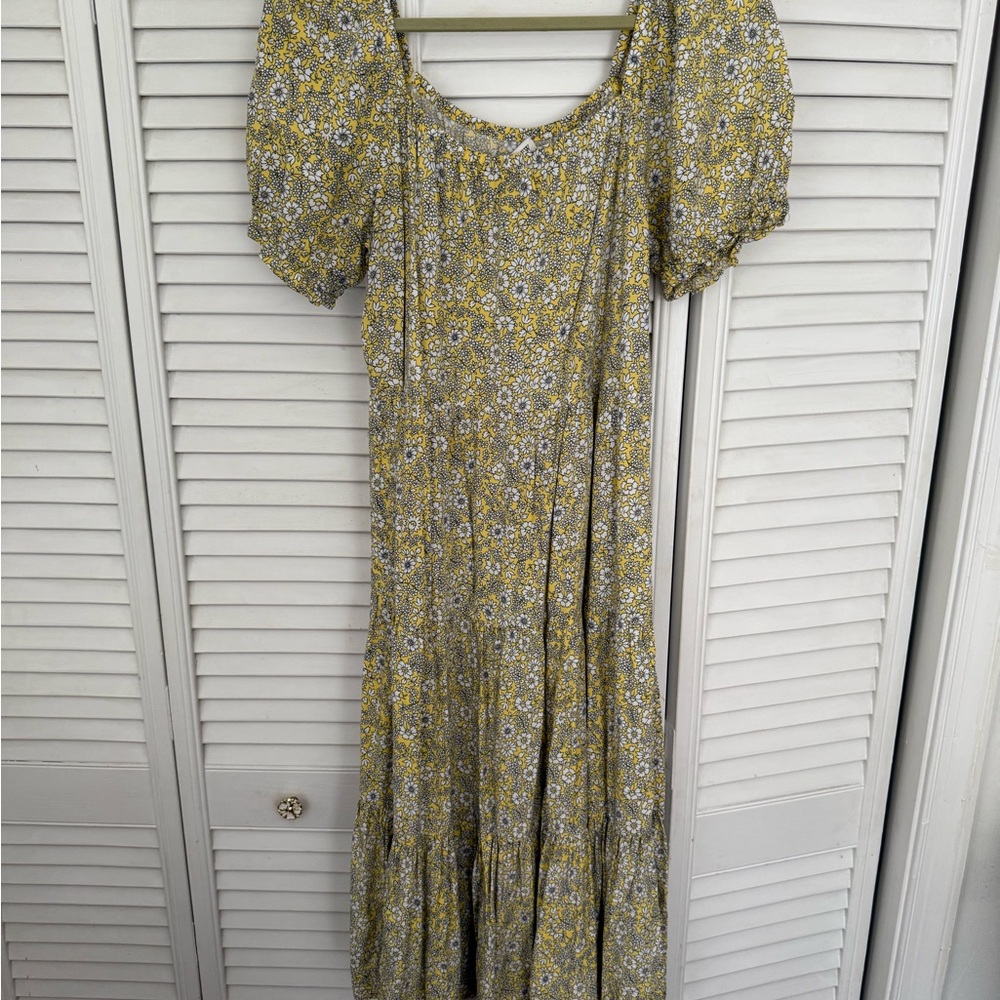 J.Crew Yellow Floral Puff Sleeve Midi Dress w/ Pockets – Size M